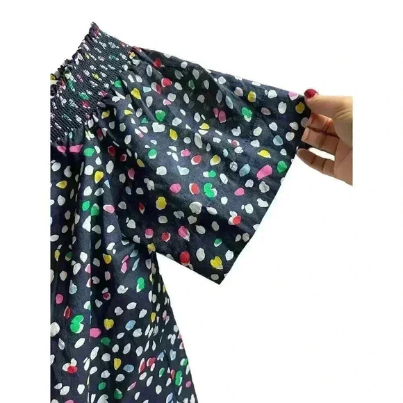 J.Crew Navy Blue Multi Confetti Ratti Happy Cat Print Off the Shoulder Top 8 - Picture 4 of 7